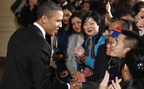 President Obama greets Asian Americans at a reception on May 24, 2010.jpg